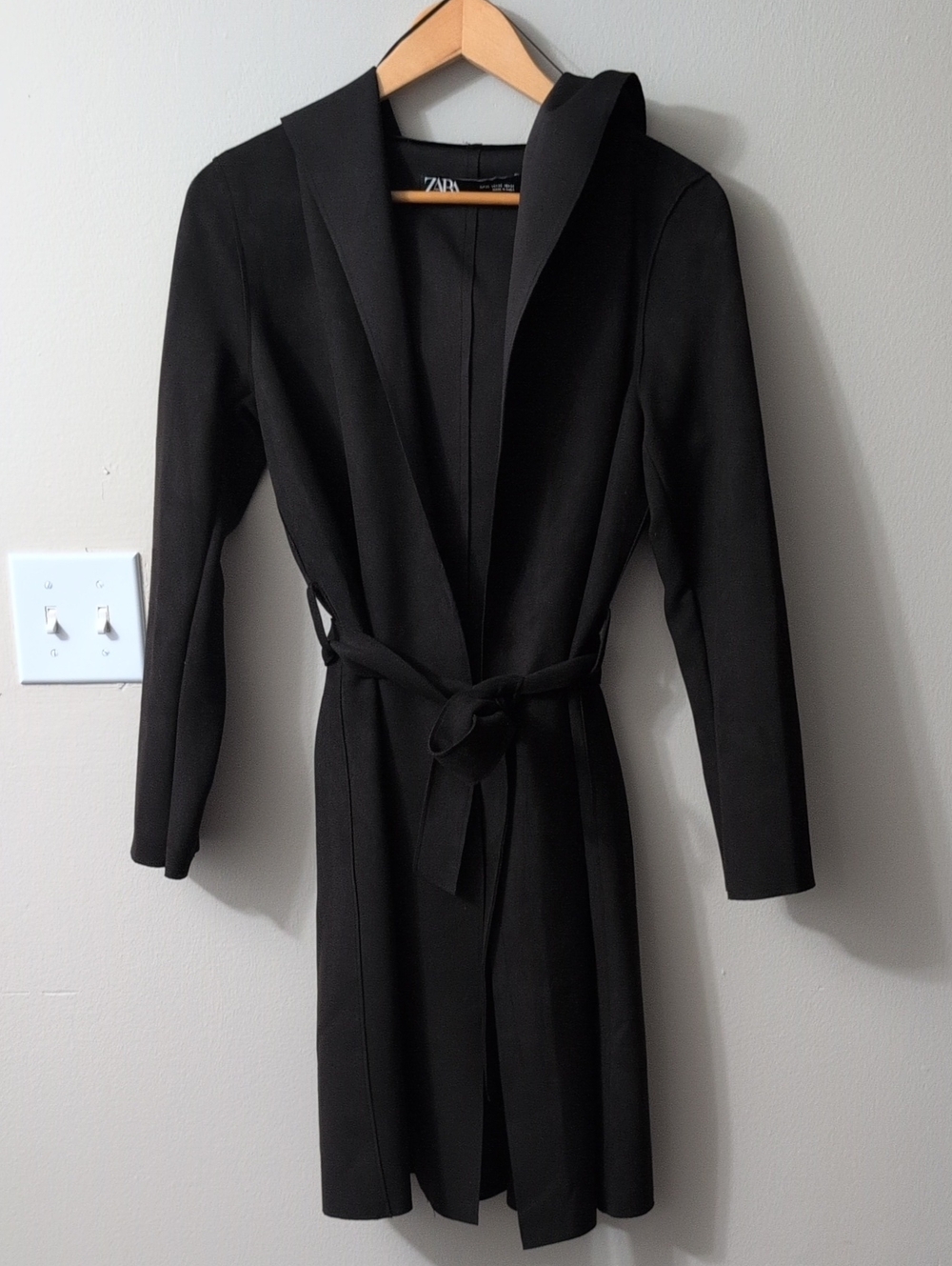 Zara Black Suede Hooded Belted Trench Coat Whimsy